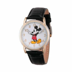Disney Mickey Mouse Womens Cardiff Alloy Watch W/ Black Leather Strap