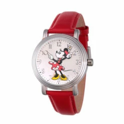 Disney Minnie Mouse Women's Vintage Alloy Watch W/ Red Leather Strap