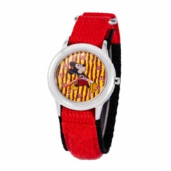 Disney Mickey Mouse Kids' Stainless Steel Red Strap Time Teacher Watch