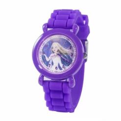 Disney Frozen 2 Elsa Kids' Purple Silicone Strap Time Teacher Watch